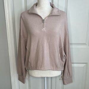Varley Pale Pink Collett Half Zip Pullover Sweater Medium Cropped Lavender Soft